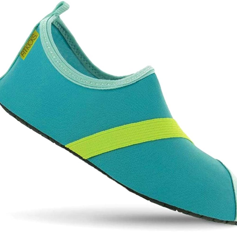 NWT FitKicks Original Women's Foldable Water Shoes- Blue/Green (Medium 7/8)